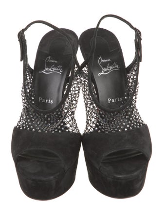 Christian Louboutin Suede Crystal Embellishments Slingback Sandals