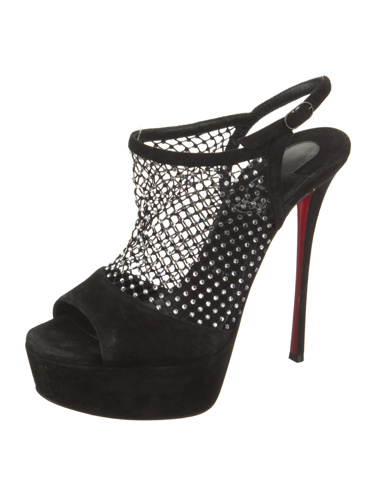Christian Louboutin Suede Crystal Embellishments Slingback Sandals