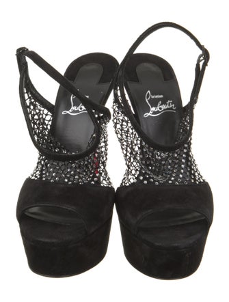 Christian Louboutin Suede Crystal Embellishments Slingback Sandals