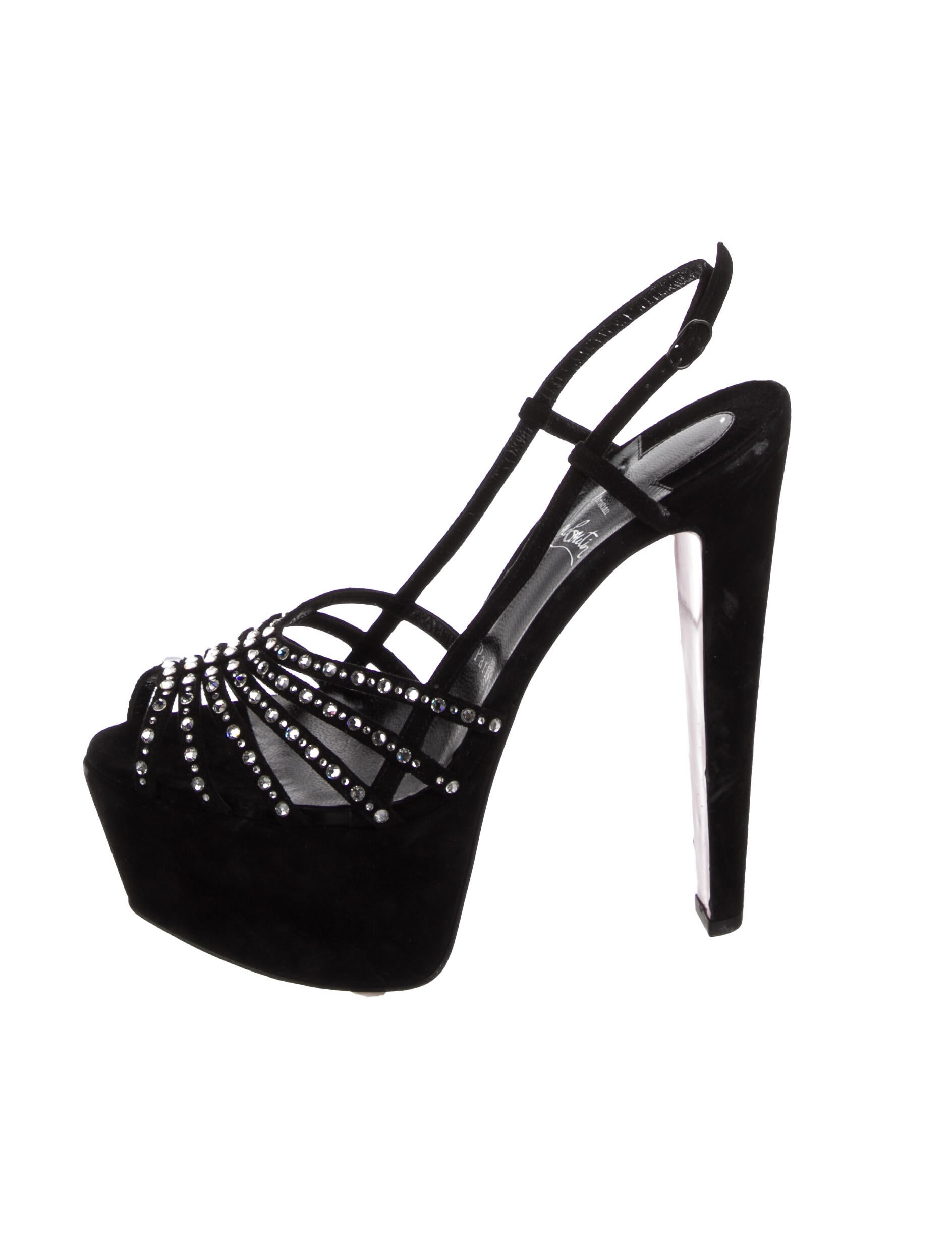Christian Louboutin Suede Crystal Embellishments Slingback Sandals