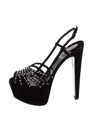 Christian Louboutin Suede Crystal Embellishments Slingback Sandals