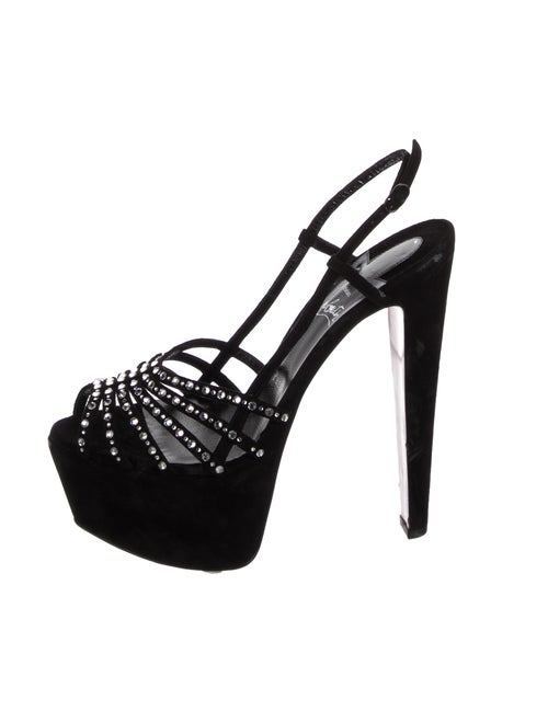 Christian Louboutin Suede Crystal Embellishments Slingback Sandals