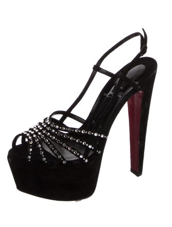 Christian Louboutin Suede Crystal Embellishments Slingback Sandals