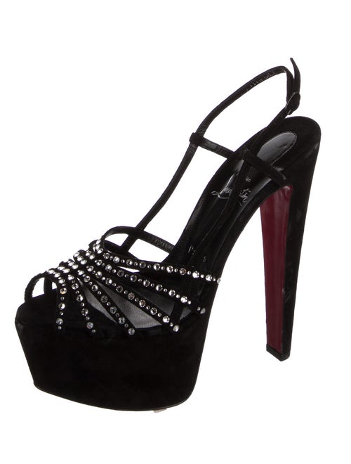 Christian Louboutin Suede Crystal Embellishments Slingback Sandals