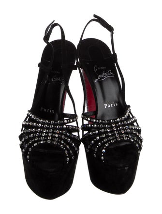 Christian Louboutin Suede Crystal Embellishments Slingback Sandals