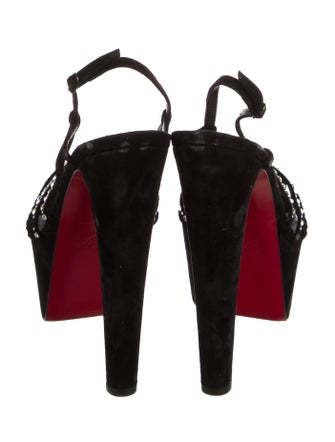 Christian Louboutin Suede Crystal Embellishments Slingback Sandals