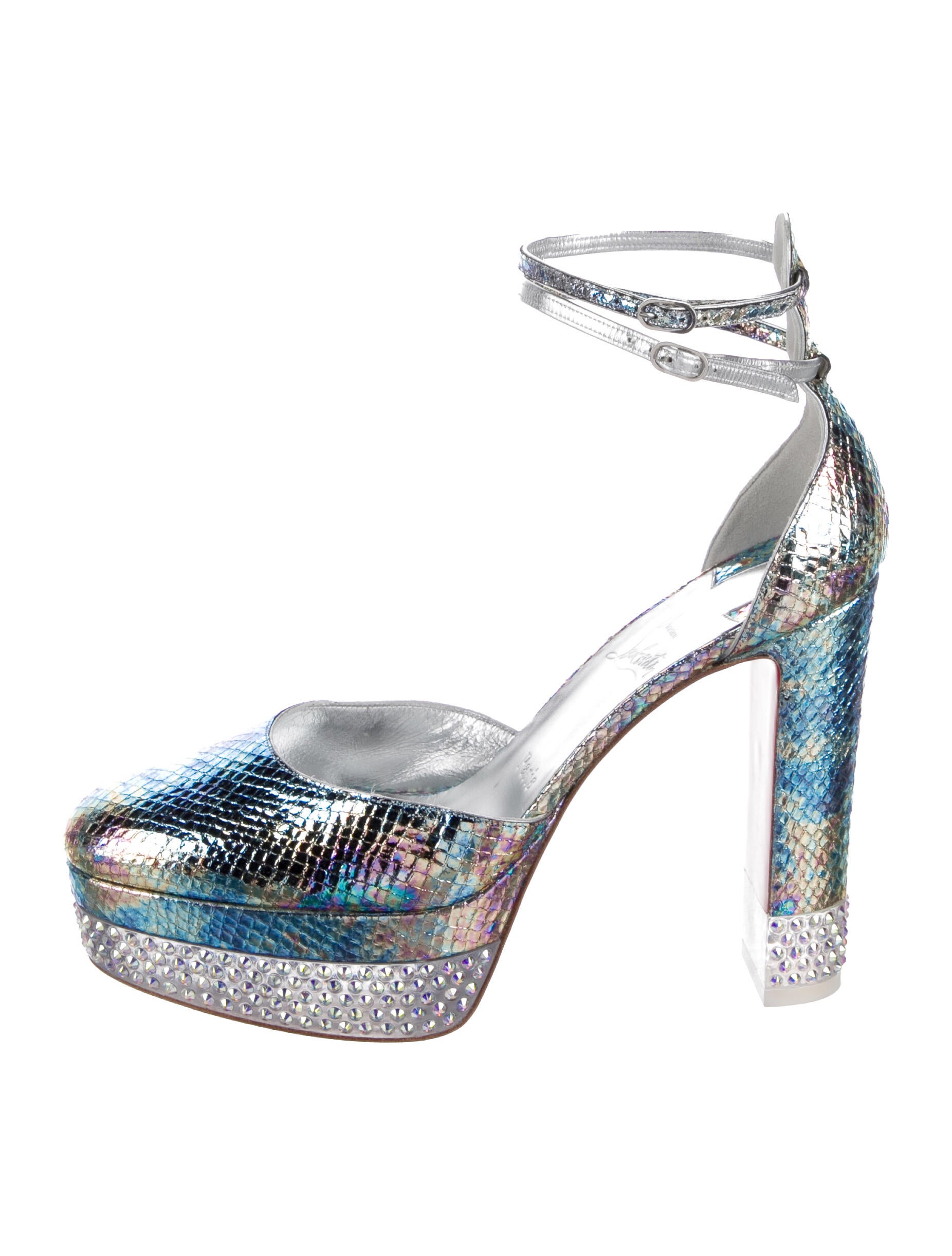 Christian Louboutin Embossed Leather Crystal Embellishments D'Orsay Pumps