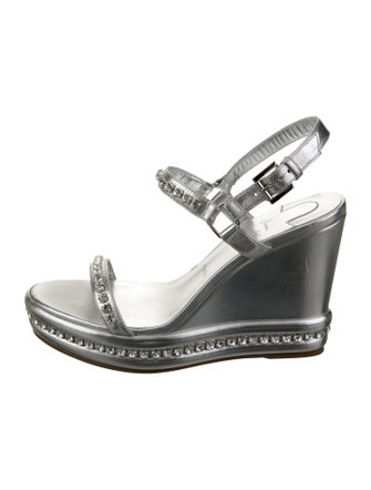 Christian Louboutin Leather Crystal Embellishments Slingback Sandals