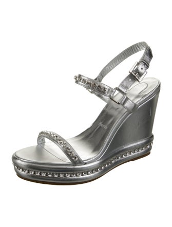 Christian Louboutin Leather Crystal Embellishments Slingback Sandals