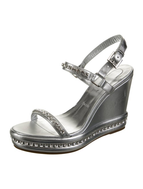 Christian Louboutin Leather Crystal Embellishments Slingback Sandals