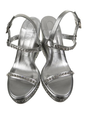 Christian Louboutin Leather Crystal Embellishments Slingback Sandals
