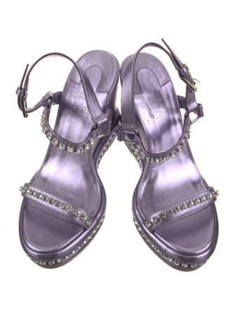 Christian Louboutin Patent Leather Crystal Embellishments Slingback Sandals