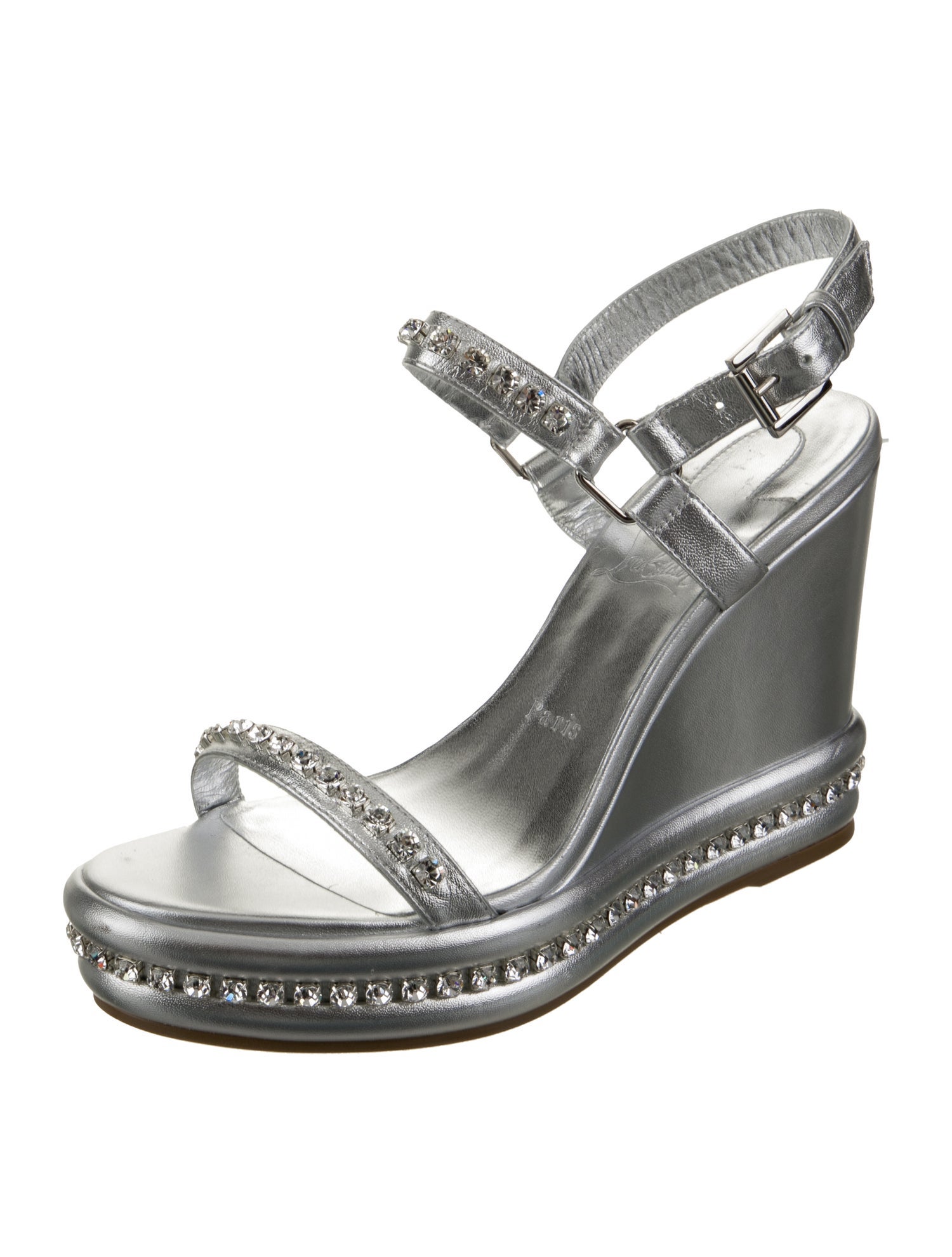 Christian Louboutin Leather Crystal Embellishments Slingback Sandals