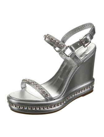 Christian Louboutin Leather Crystal Embellishments Slingback Sandals