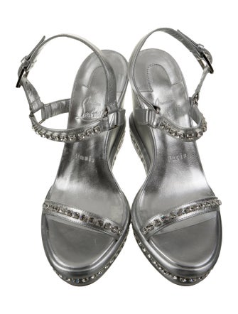 Christian Louboutin Leather Crystal Embellishments Slingback Sandals