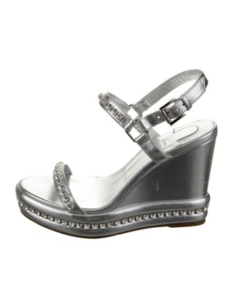 Christian Louboutin Leather Crystal Embellishments Slingback Sandals