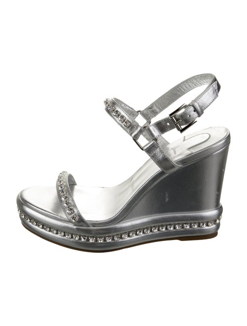 Christian Louboutin Leather Crystal Embellishments Slingback Sandals