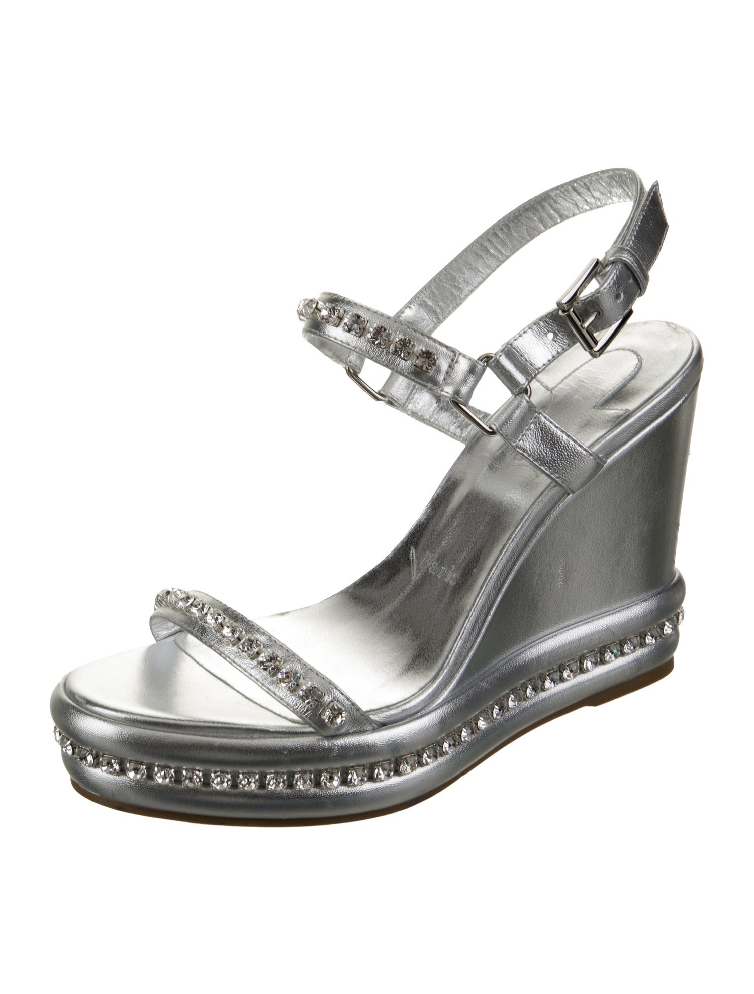 Christian Louboutin Leather Crystal Embellishments Slingback Sandals