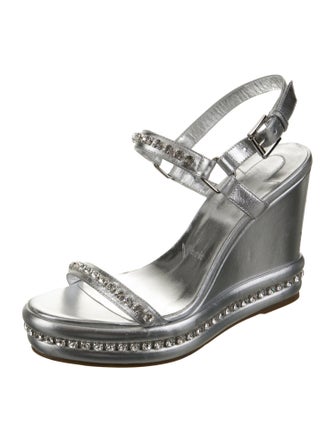 Christian Louboutin Leather Crystal Embellishments Slingback Sandals