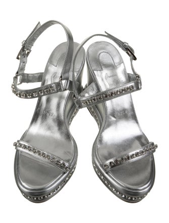 Christian Louboutin Leather Crystal Embellishments Slingback Sandals