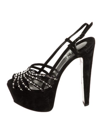 Christian Louboutin Suede Crystal Embellishments Slingback Sandals