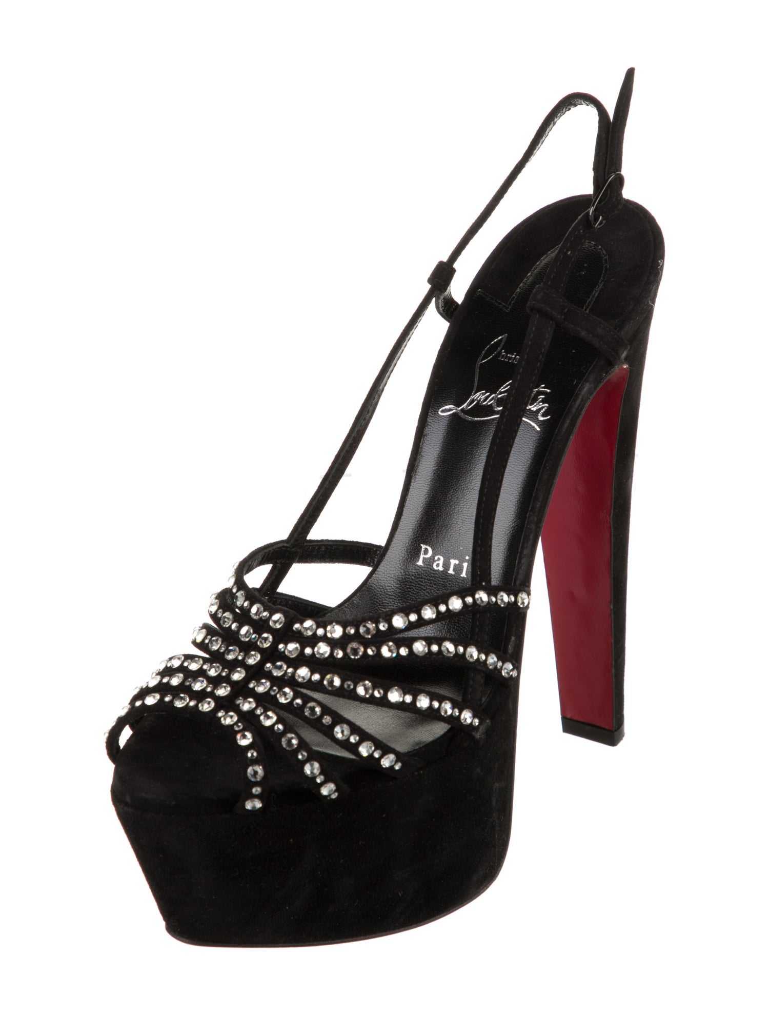 Christian Louboutin Suede Crystal Embellishments Slingback Sandals