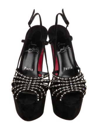Christian Louboutin Suede Crystal Embellishments Slingback Sandals
