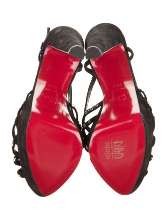 Christian Louboutin Suede Crystal Embellishments Slingback Sandals