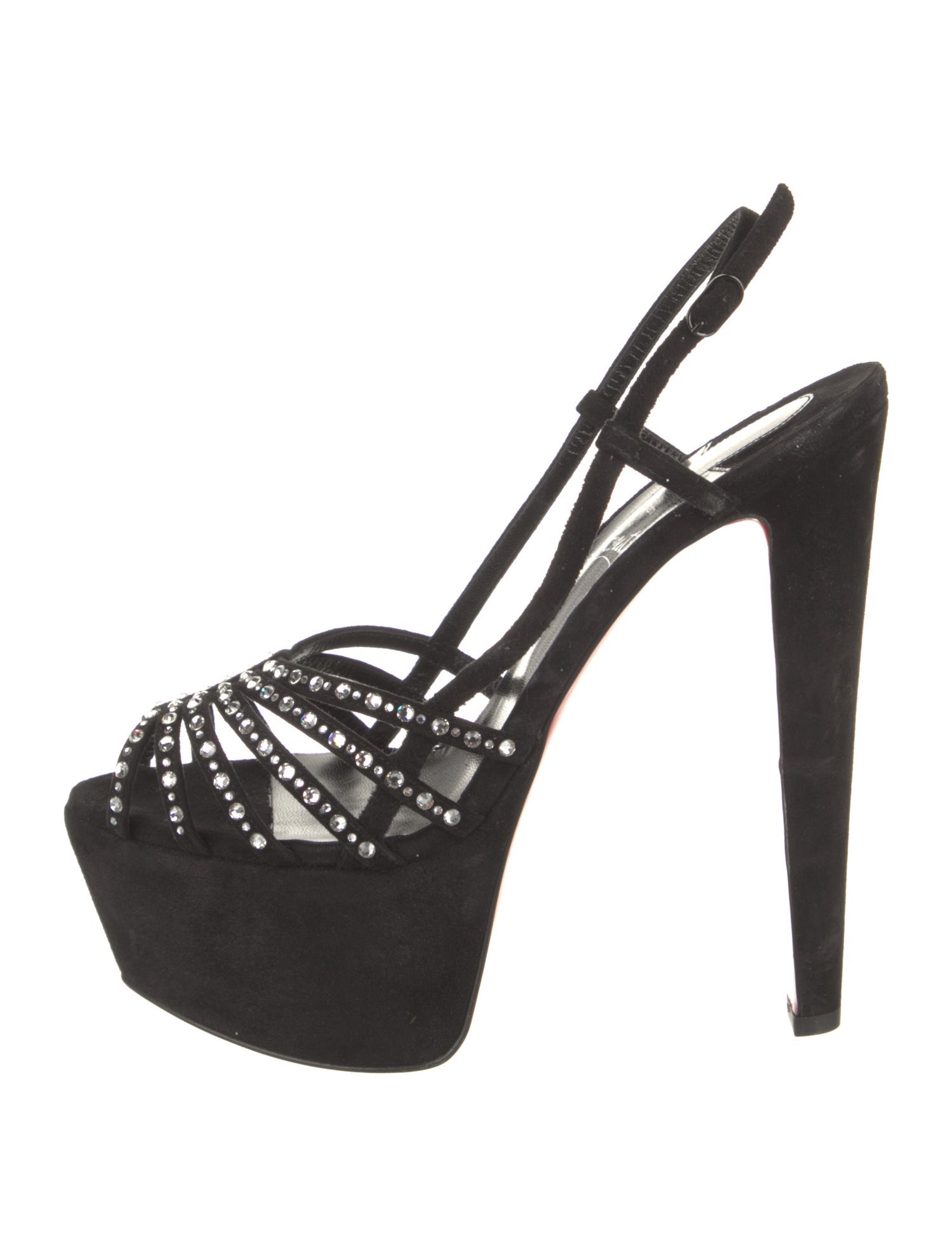 Christian Louboutin Suede Crystal Embellishments Slingback Sandals