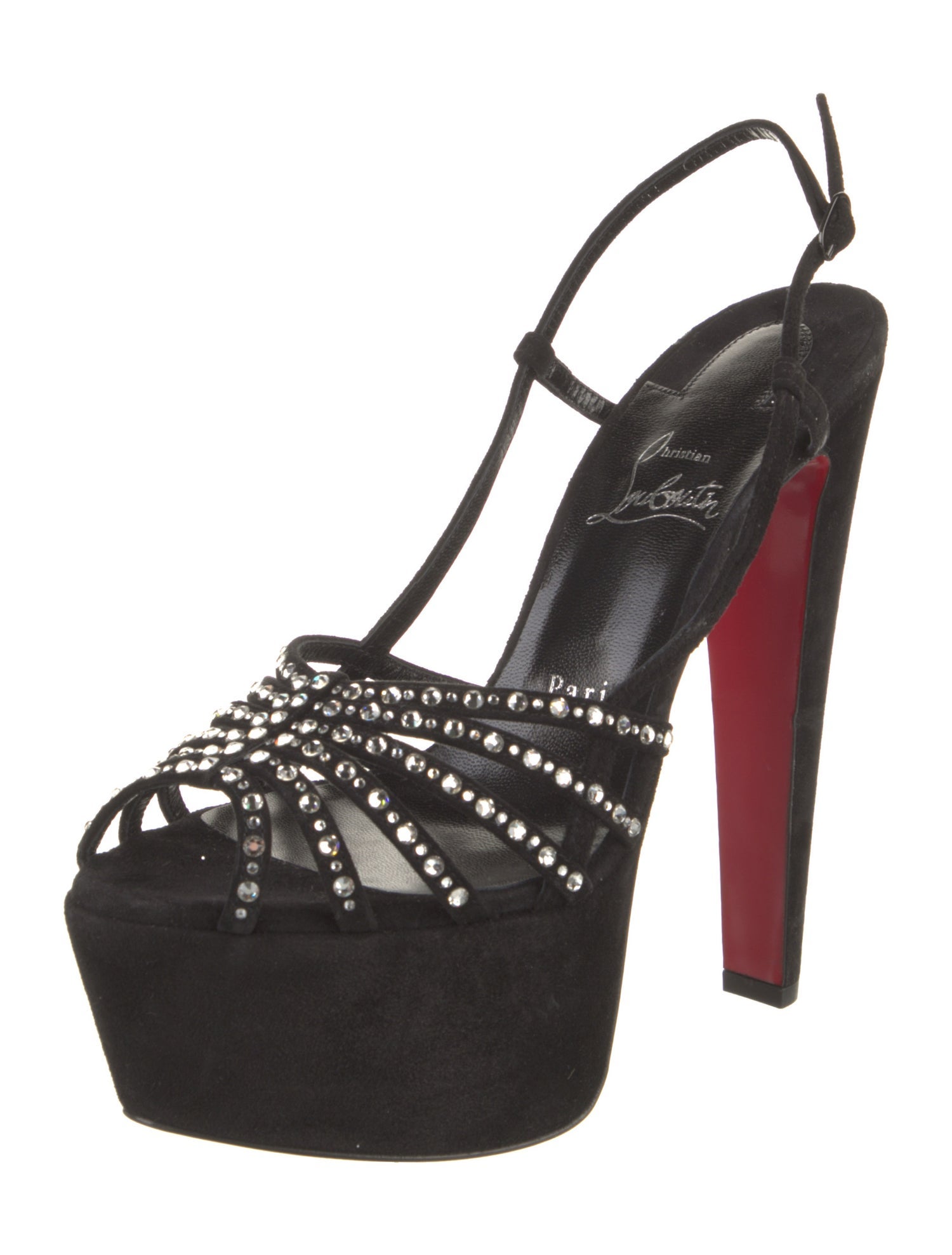 Christian Louboutin Suede Crystal Embellishments Slingback Sandals