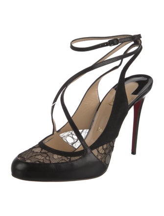 Christian Louboutin Leather Mesh Accents Slingback Pumps