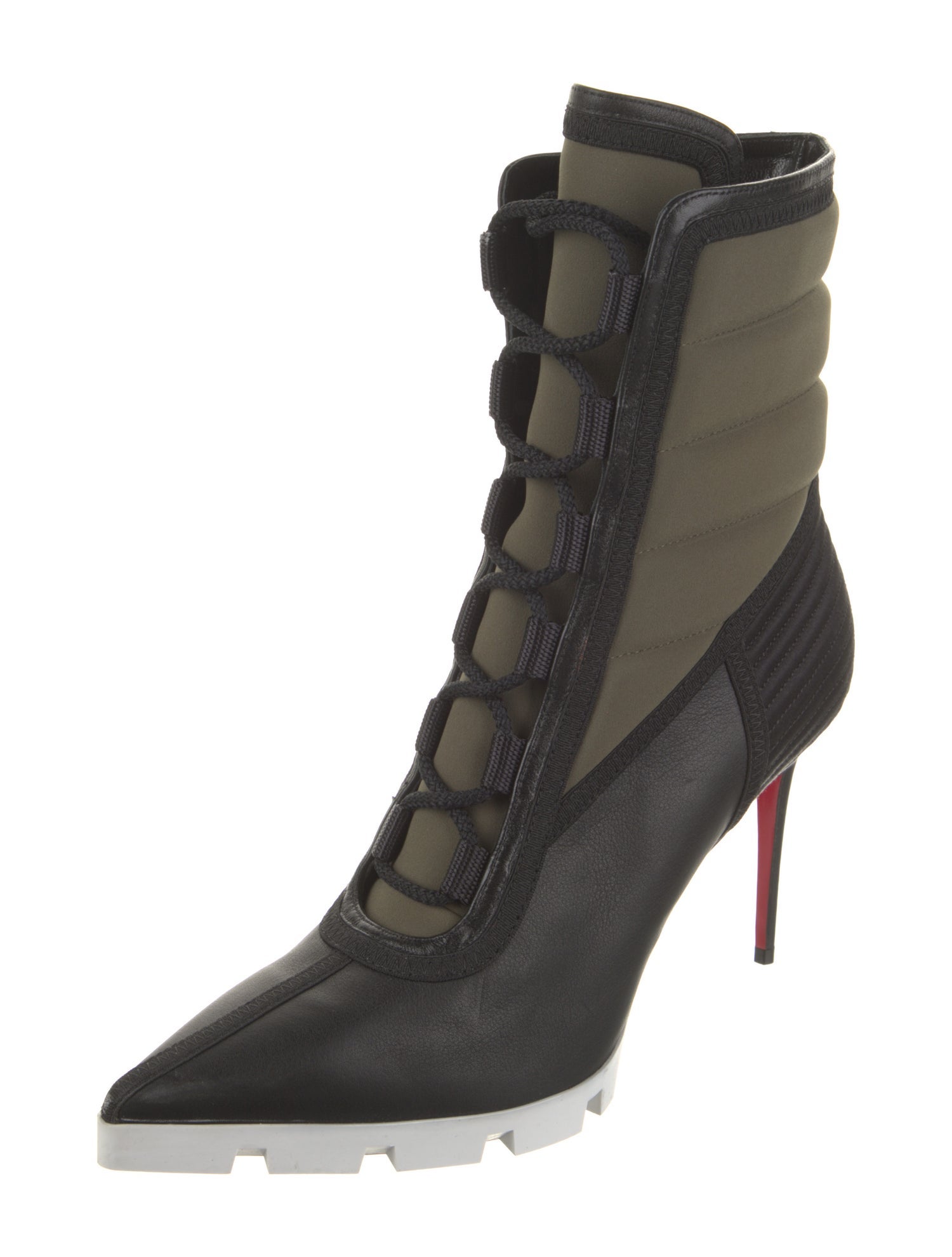 Christian Louboutin Leather Colorblock Pattern Lace-Up Boots