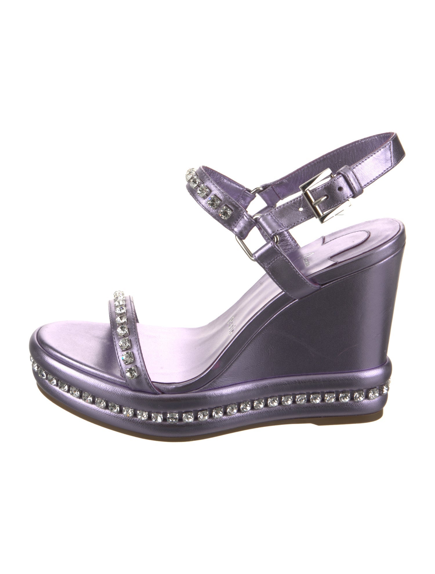 Christian Louboutin Leather Crystal Embellishments Slingback Sandals