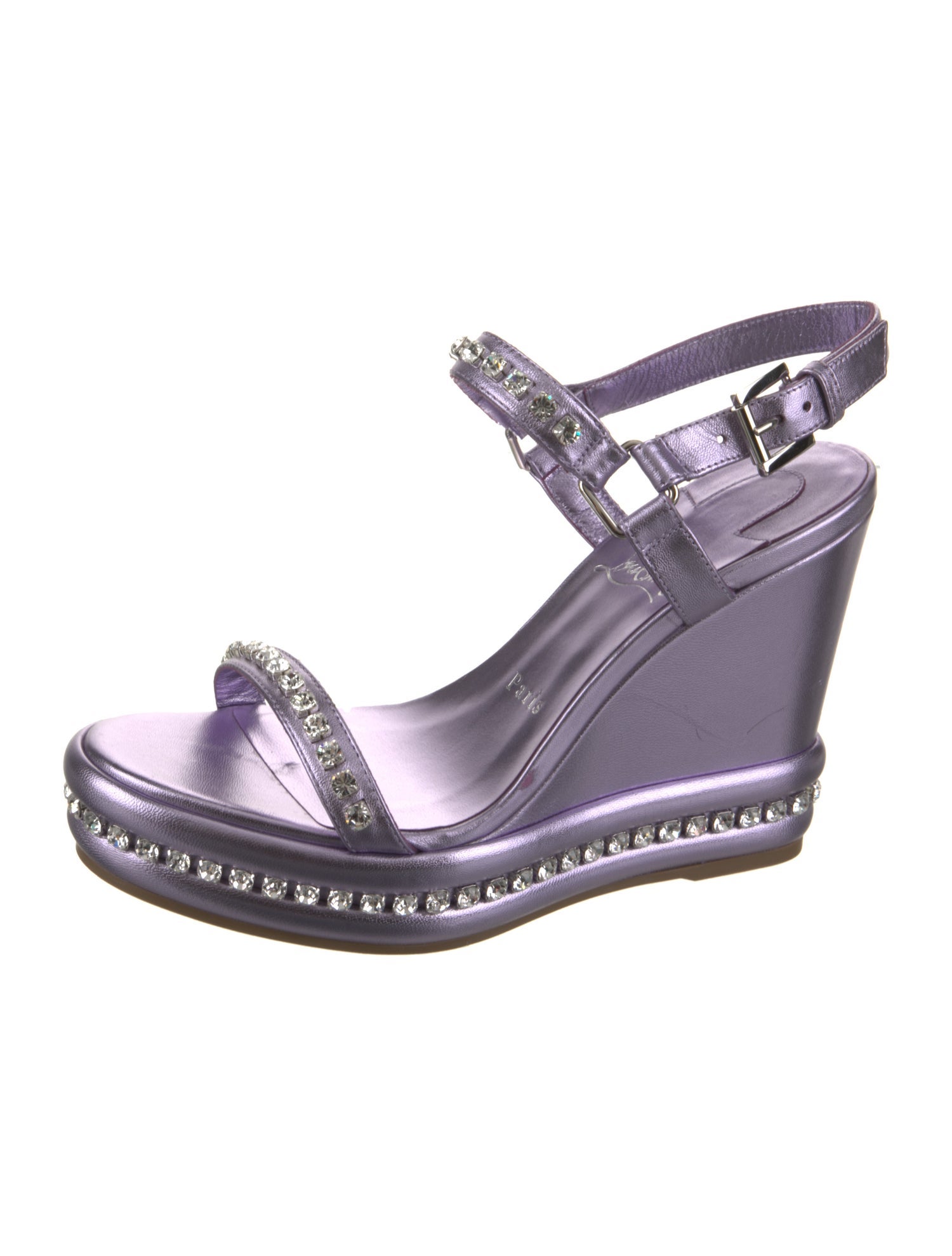 Christian Louboutin Leather Crystal Embellishments Slingback Sandals