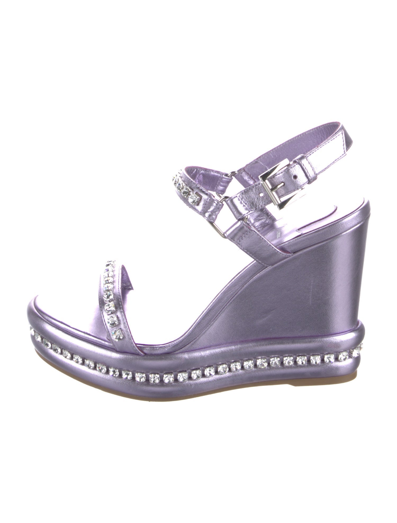 Christian Louboutin Leather Crystal Embellishments Slingback Sandals