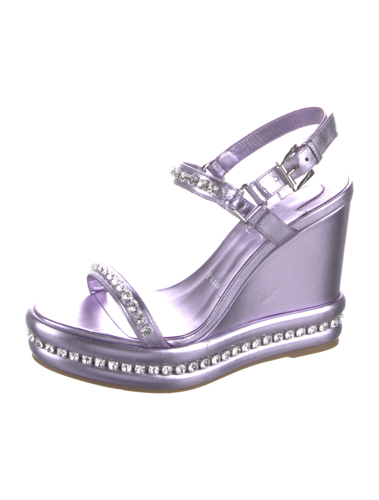 Christian Louboutin Leather Crystal Embellishments Slingback Sandals