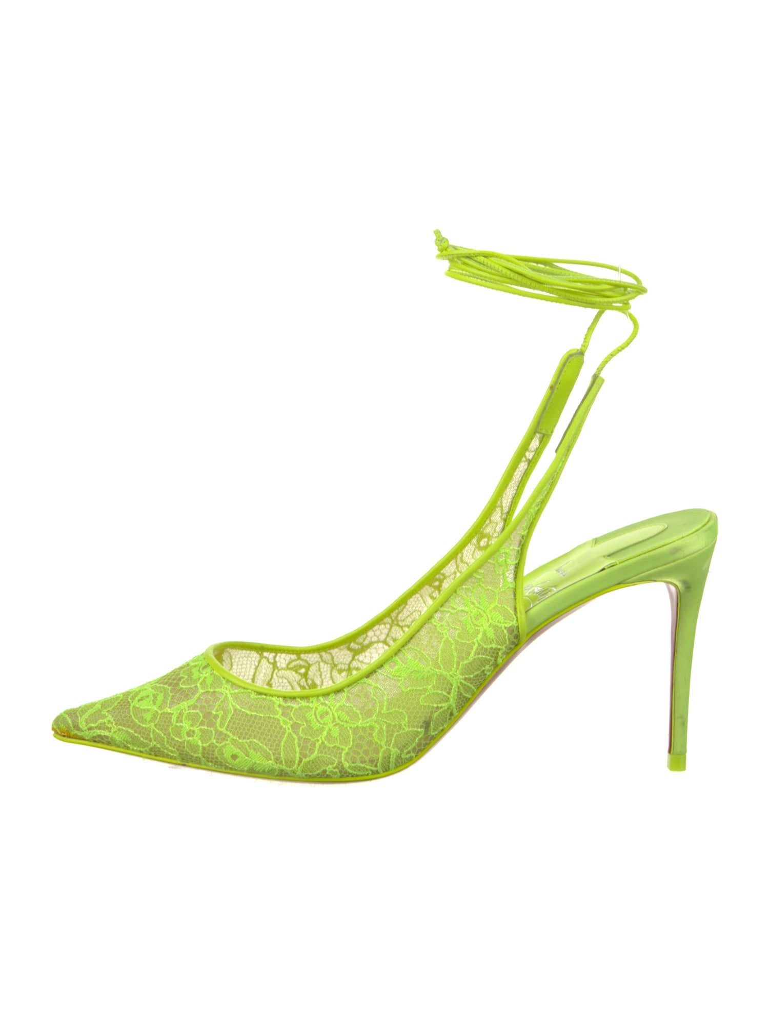 Christian Louboutin Lace Leather Trim Embellishment Slingback Pumps