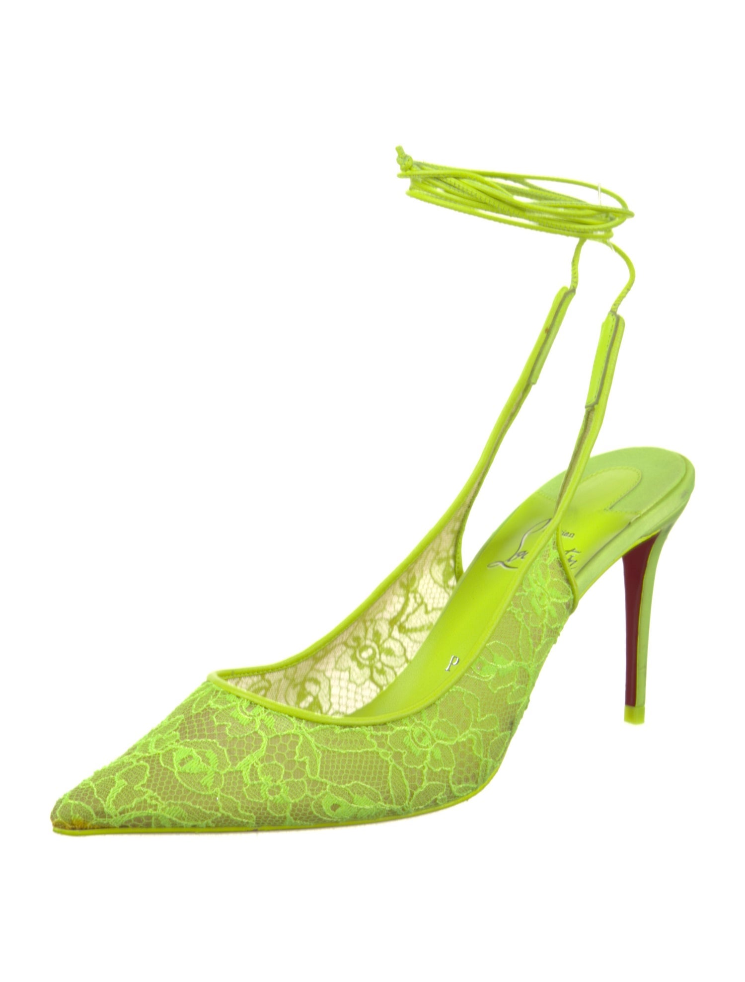 Christian Louboutin Lace Leather Trim Embellishment Slingback Pumps