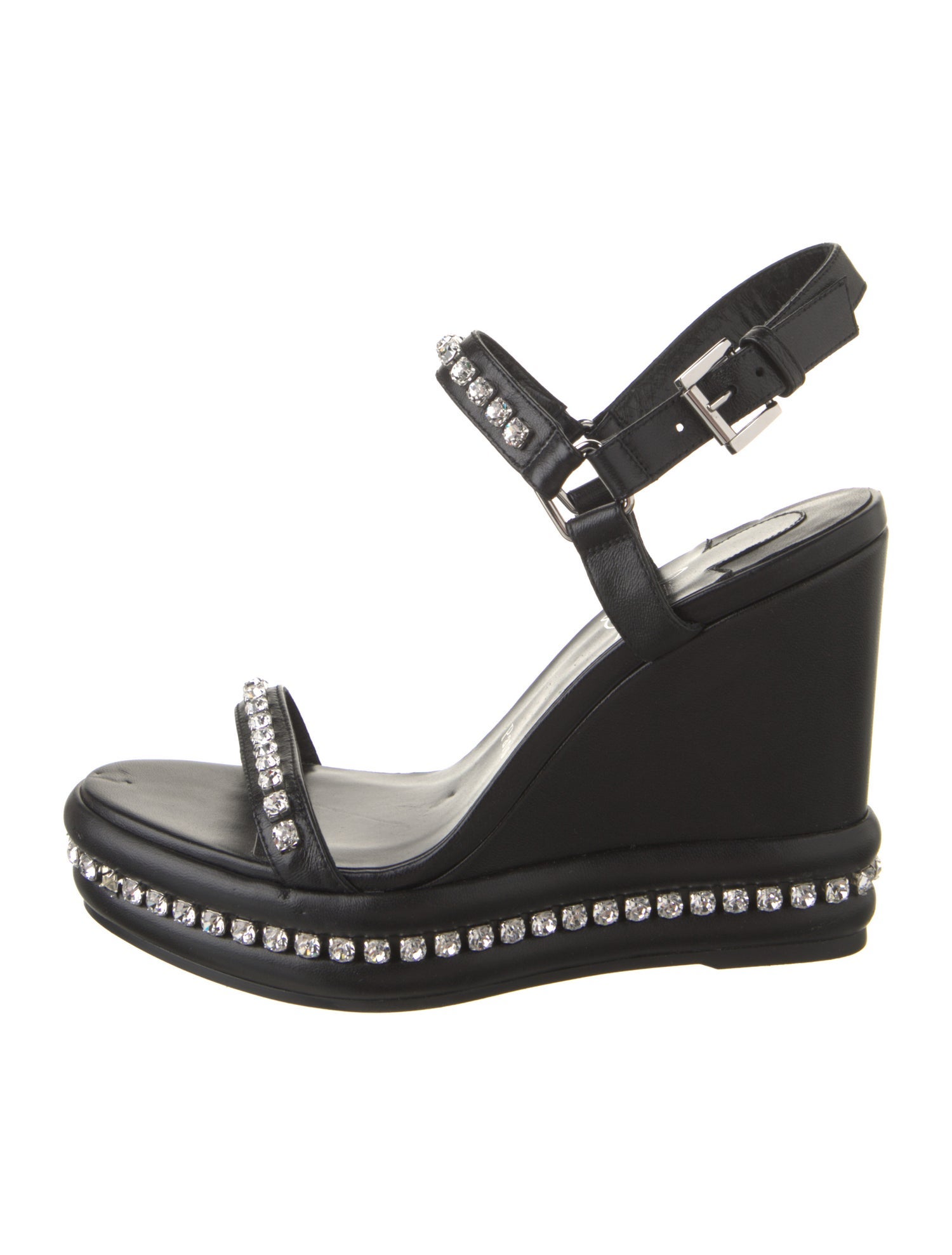 Christian Louboutin Leather Crystal Embellishments Slingback Sandals