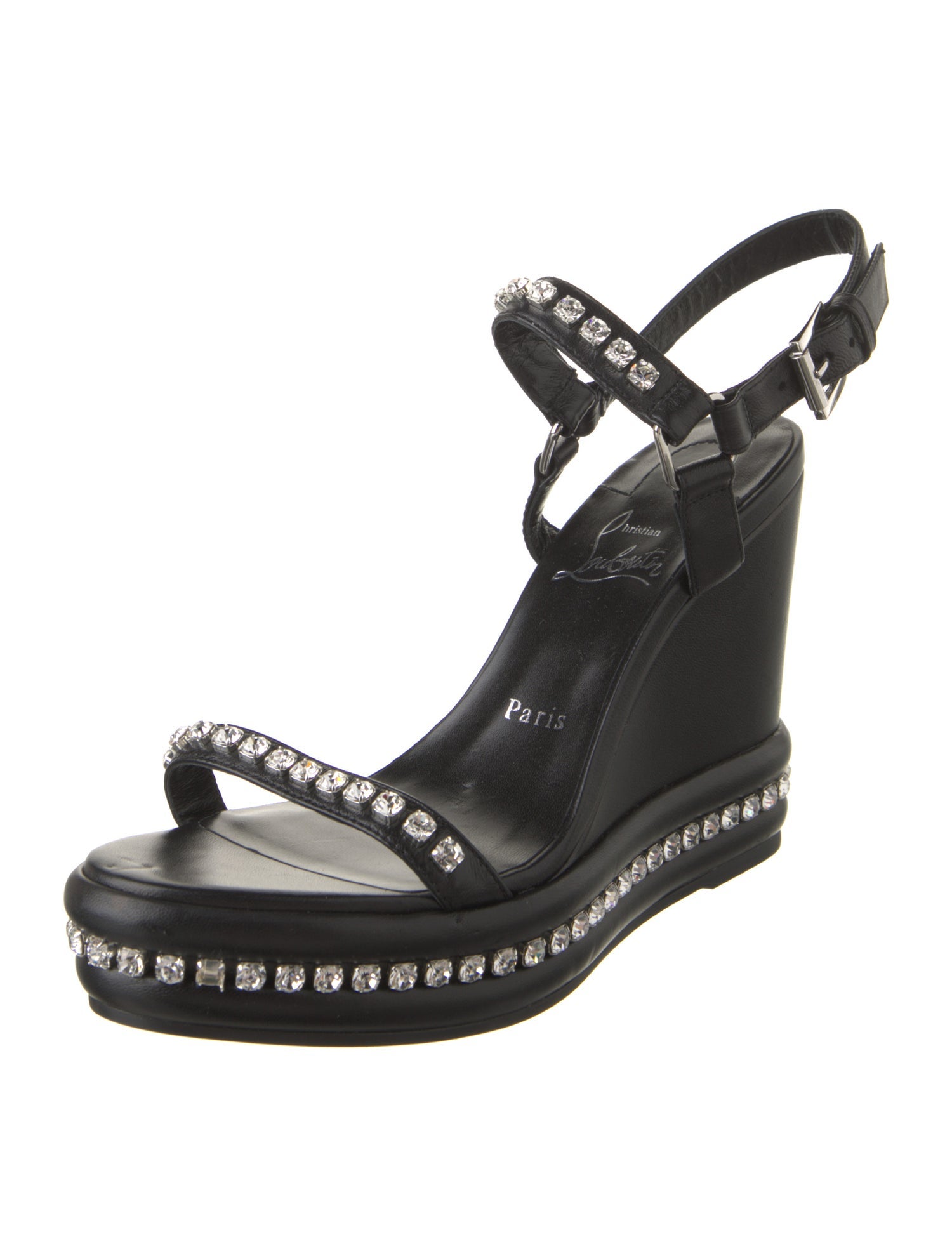 Christian Louboutin Leather Crystal Embellishments Slingback Sandals