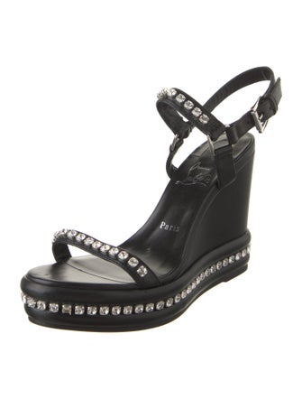 Christian Louboutin Leather Crystal Embellishments Slingback Sandals