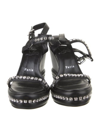 Christian Louboutin Leather Crystal Embellishments Slingback Sandals