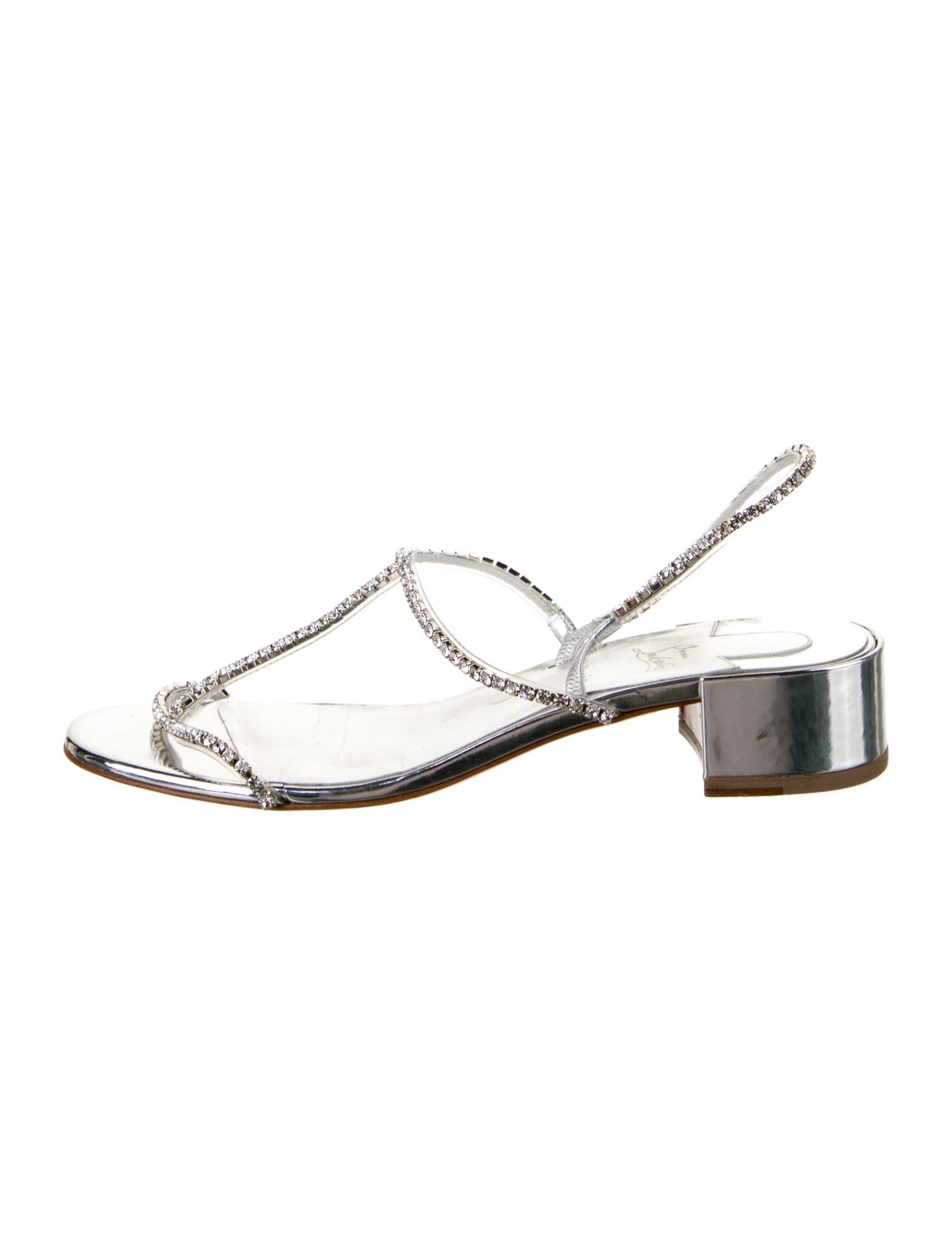 Christian Louboutin Patent Leather Crystal Embellishments T-Strap Sandals