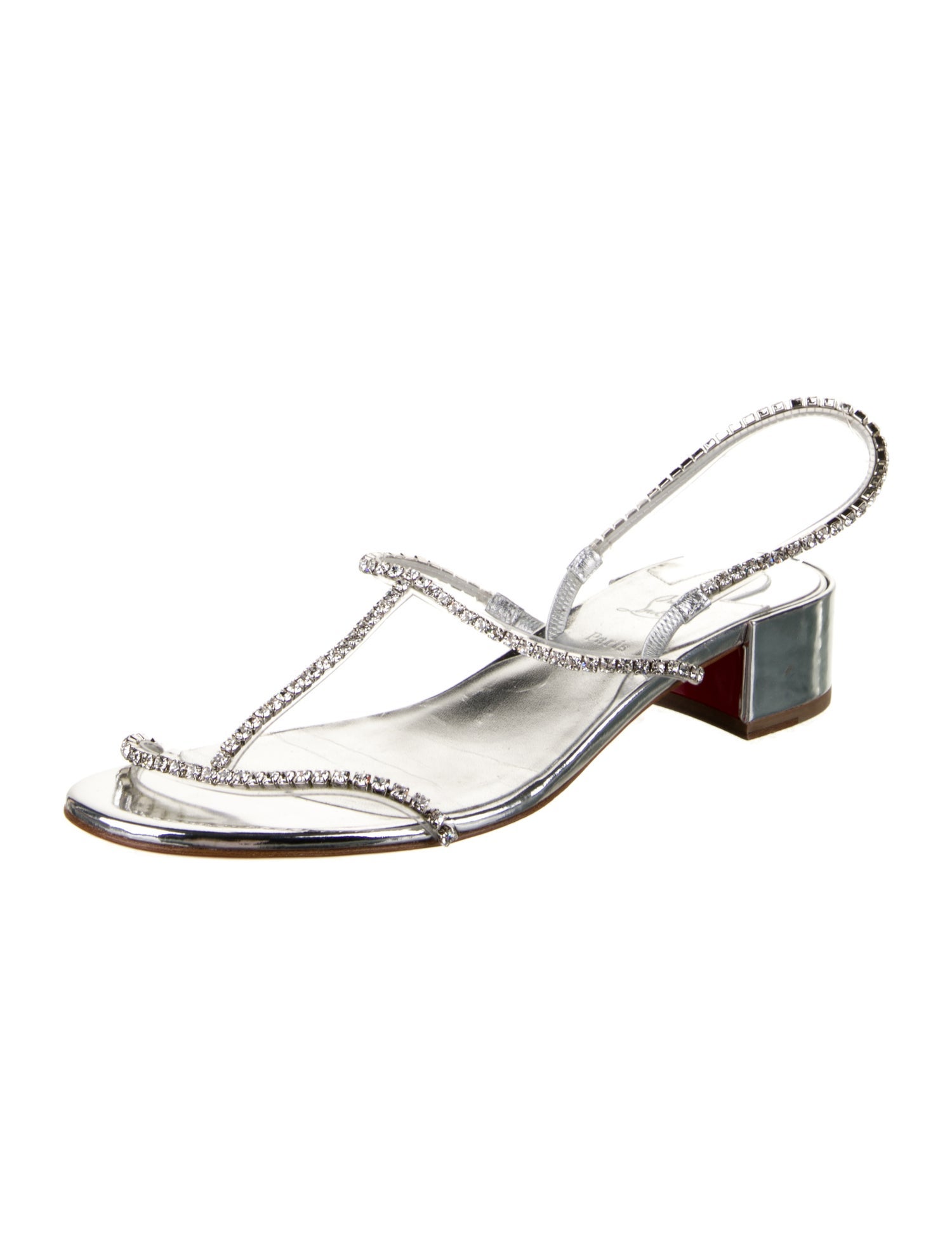 Christian Louboutin Patent Leather Crystal Embellishments T-Strap Sandals
