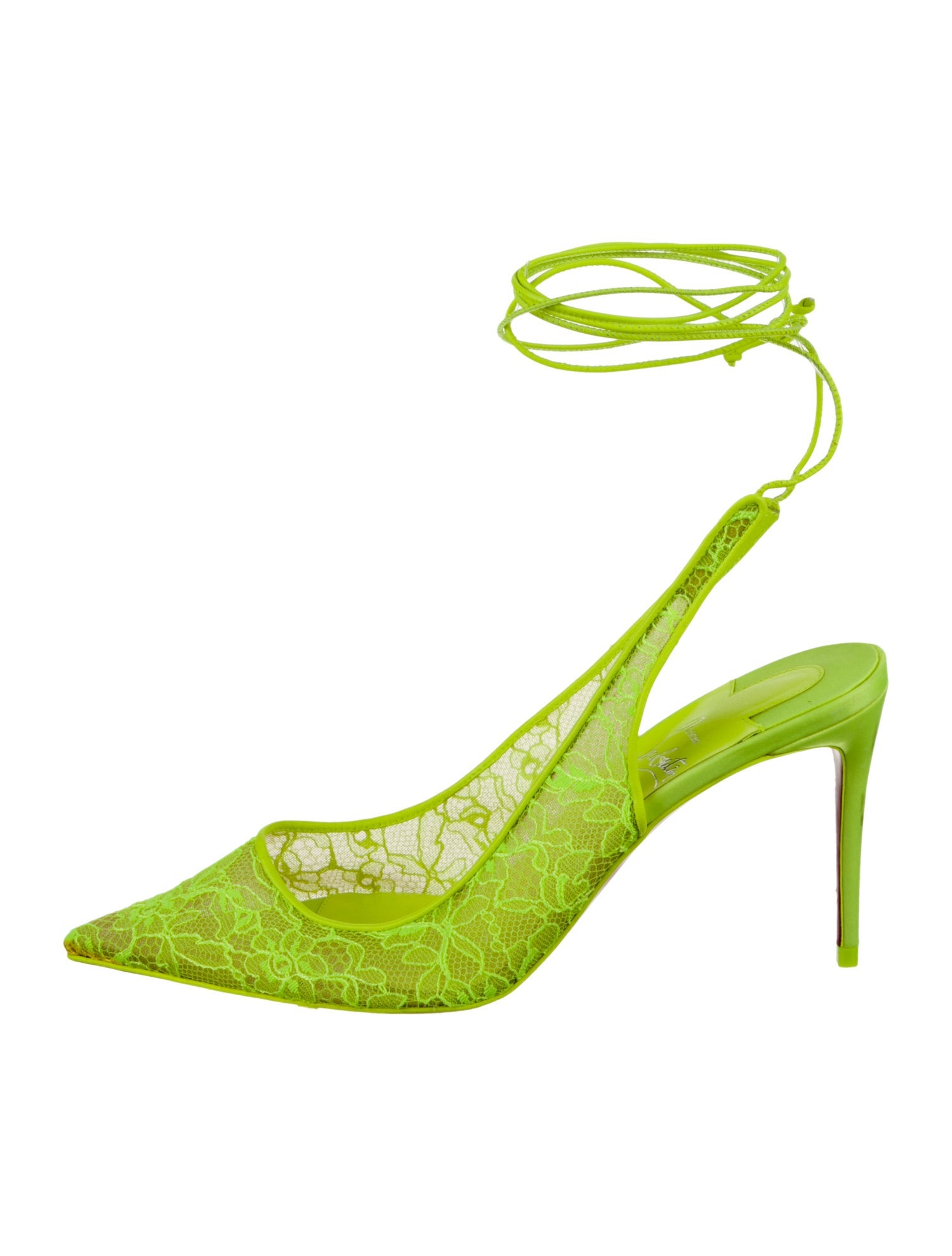 Christian Louboutin Lace Leather Trim Embellishment Slingback Pumps