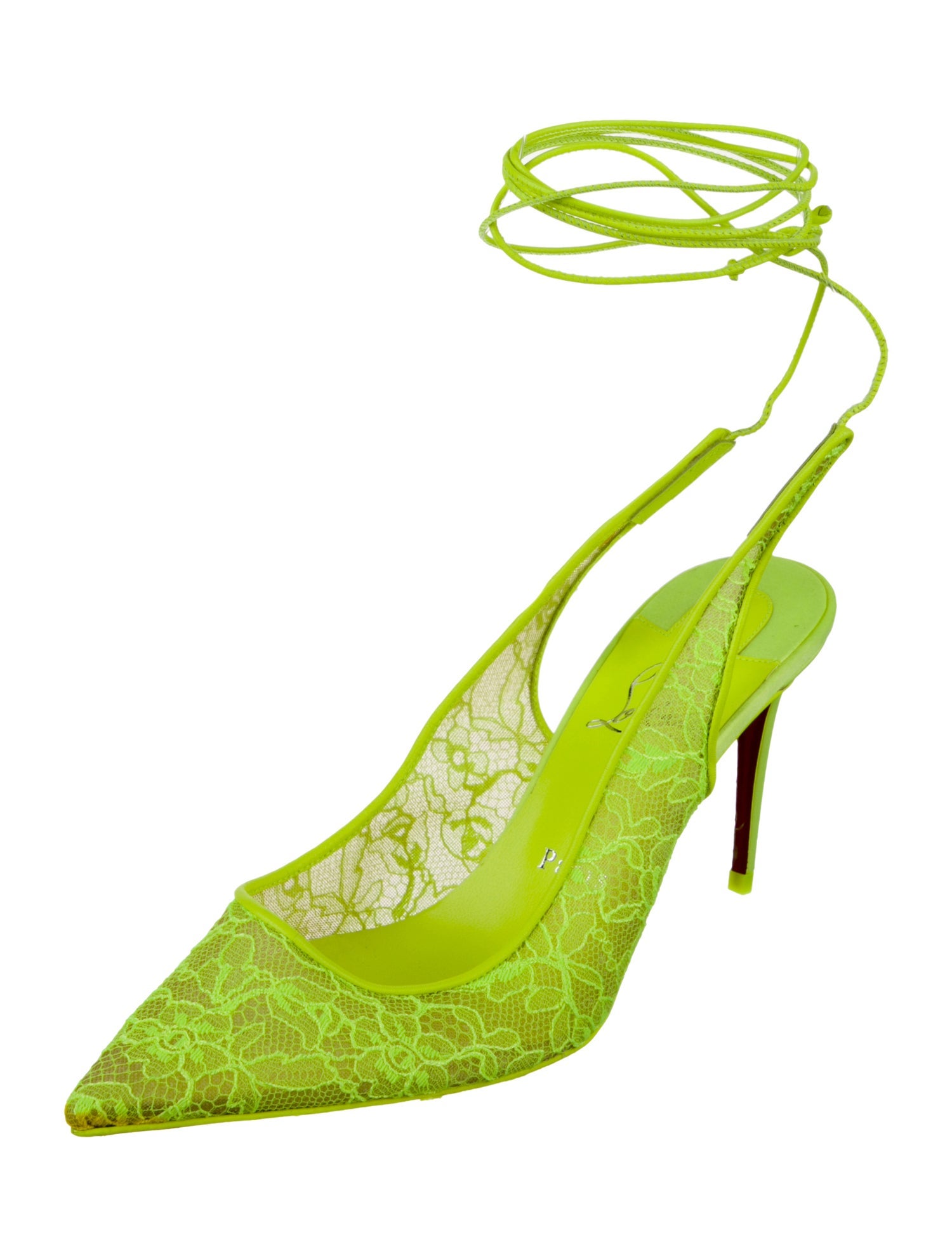 Christian Louboutin Lace Leather Trim Embellishment Slingback Pumps