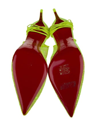 Christian Louboutin Lace Leather Trim Embellishment Slingback Pumps