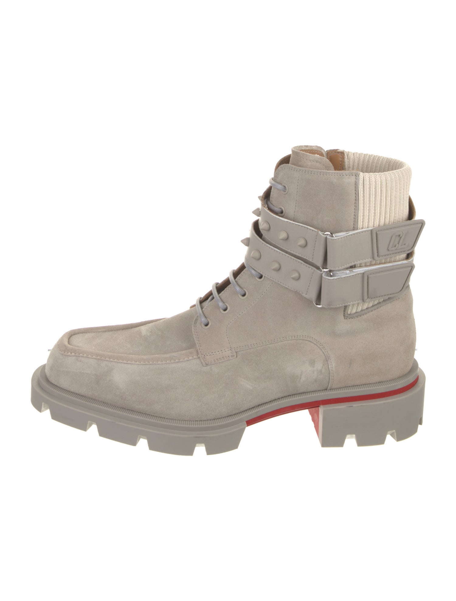 Christian Louboutin Spike Accents Suede Lace-Up Boots