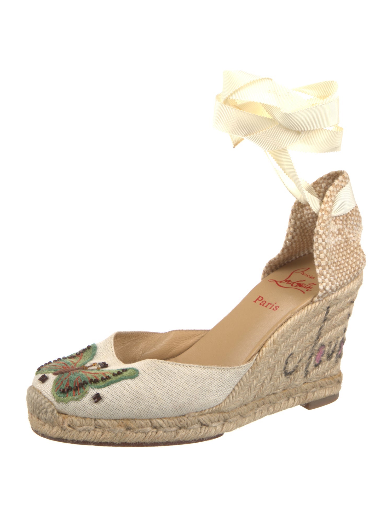 Christian Louboutin Canvas Printed Slingback Pumps