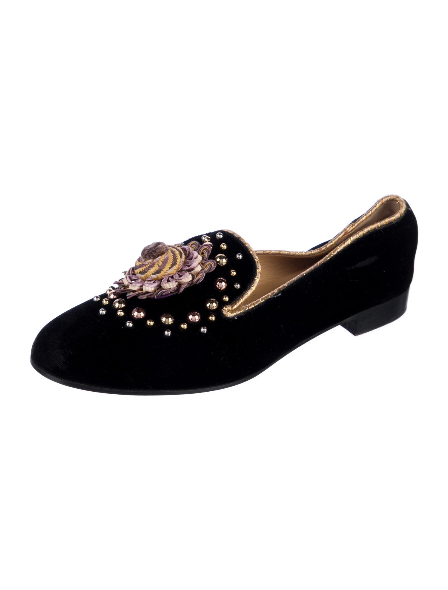 Christian Louboutin Velvet Studded Accents Loafers